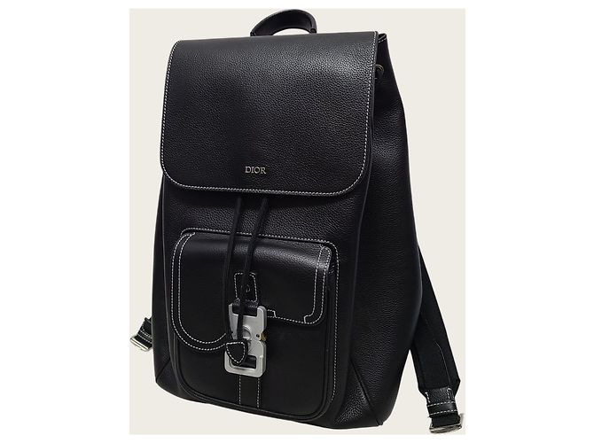 Dior Mochila Saddle com aba em couro de bezerro grão preto - vista 2