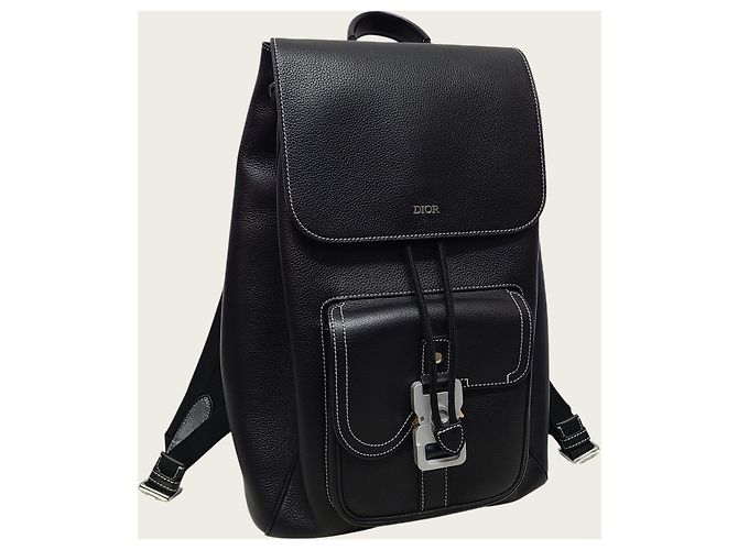Dior Mochila Saddle com aba em couro de bezerro grão preto - vista 3