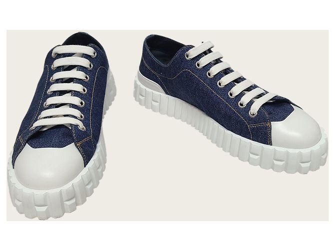 Hermès Blue Ponse Denim Canvas Cross Sneaker Blau - Ansicht 4