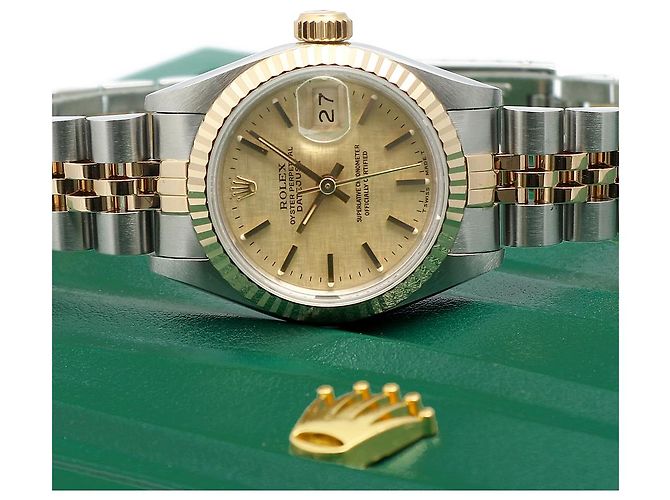 Rolex Datejust Quadrante in Lino Champagne Gold Orologio Combo Vintage da Donna - vista 22