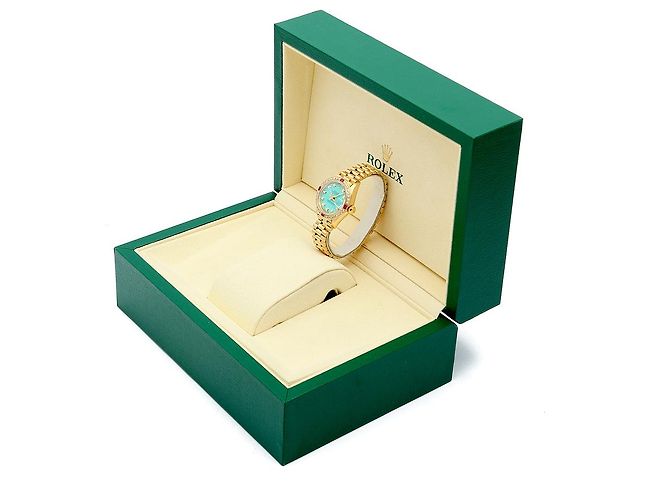 Rolex Orologio Vintage da Donna in Oro Datejust Gold Turquoise Blue Custom After Diamond Ruby Bezel - vista 25