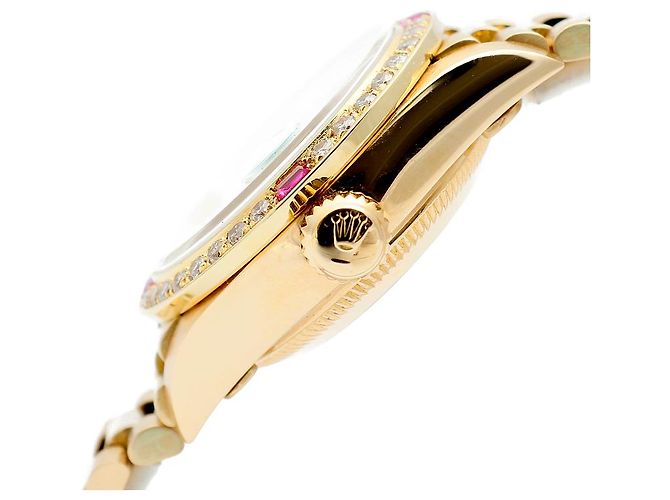 Rolex Orologio Vintage da Donna in Oro Datejust Gold Turquoise Blue Custom After Diamond Ruby Bezel - vista 9