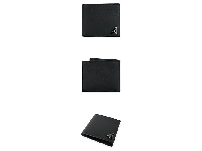 Prada Portafoglio bi-fold da uomo in Saffiano con logo triangolare Nero - vista 3