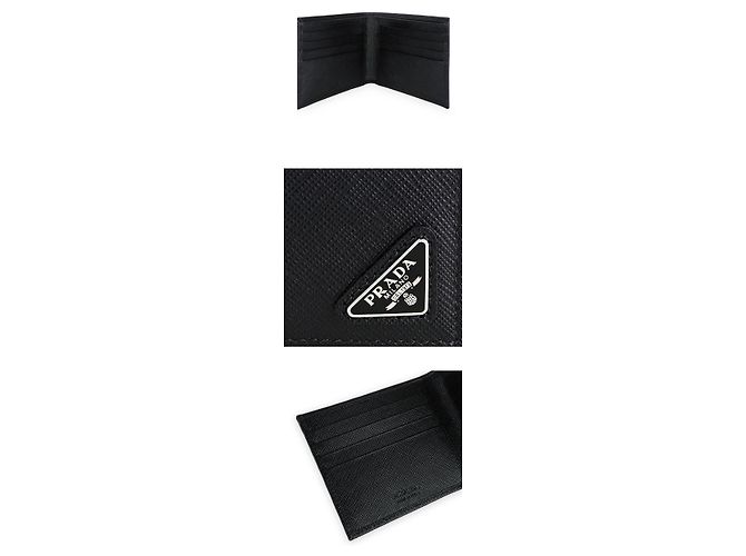 Prada Portafoglio bi-fold da uomo in Saffiano con logo triangolare Nero - vista 4