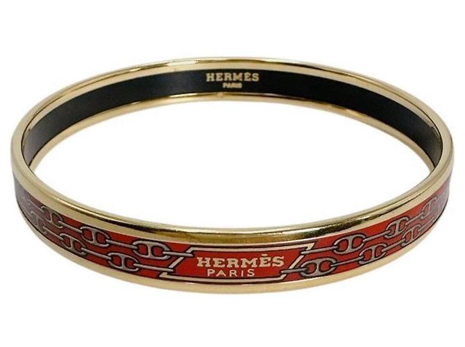 Hermès Brazalete Rígido Hermes en Oro con Esmalte Rouge Dorado - vista 2