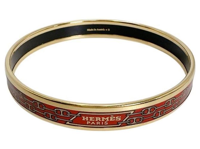 Hermès Brazalete Rígido Hermes en Oro con Esmalte Rouge Dorado - vista 3
