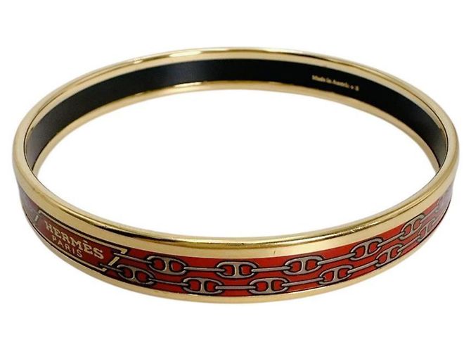 Hermès Brazalete Rígido Hermes en Oro con Esmalte Rouge Dorado - vista 4