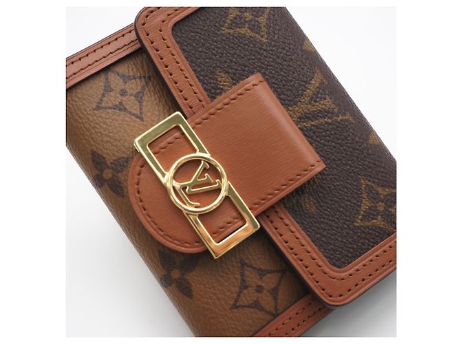 Louis Vuitton Monogram Reverse Portefeuille Dauphine Compact Wallet Marrone Beige - vista 4