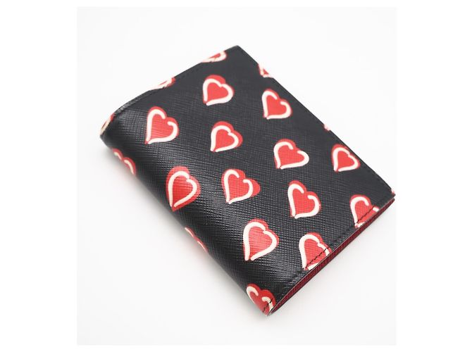 Portefeuille bi-fold Prada Saffiano Triangle Noir Rouge - vue 2