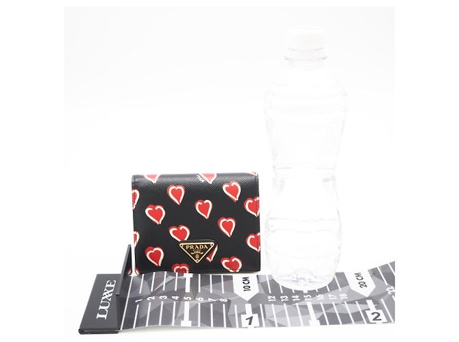 Portefeuille bi-fold Prada Saffiano Triangle Noir Rouge - vue 3