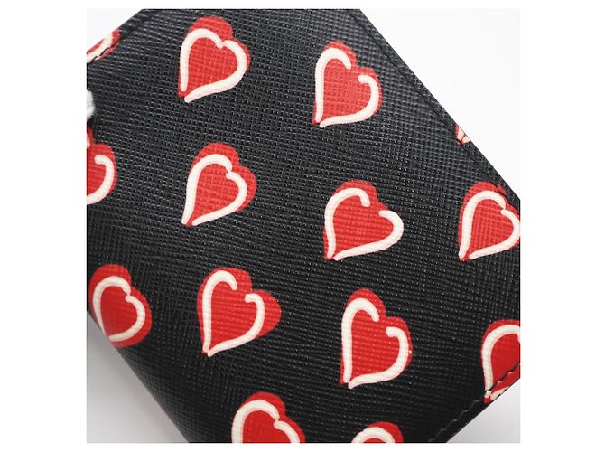 Portefeuille bi-fold Prada Saffiano Triangle Noir Rouge - vue 4
