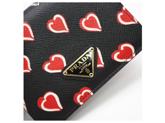 Portefeuille bi-fold Prada Saffiano Triangle Noir Rouge - vue 5