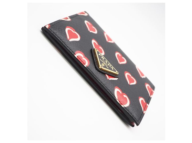 Portefeuille bi-fold Prada Saffiano Triangle Noir Rouge - vue 6