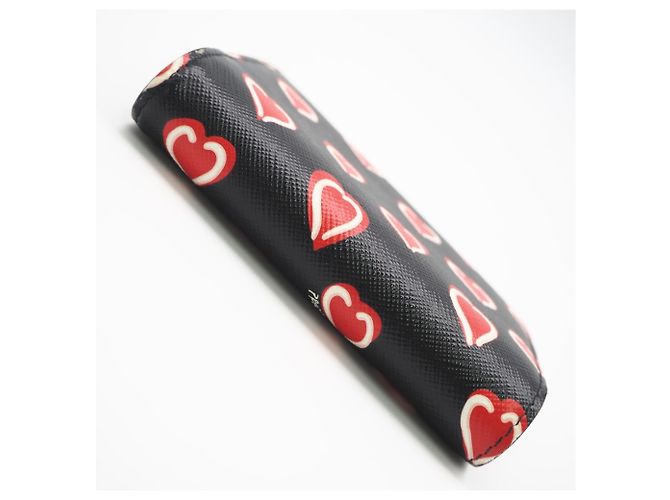 Portefeuille bi-fold Prada Saffiano Triangle Noir Rouge - vue 7