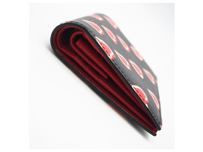 Portefeuille bi-fold Prada Saffiano Triangle Noir Rouge - vue 8