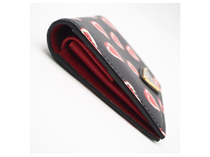 Portefeuille bi-fold Prada Saffiano Triangle Noir Rouge - vue 9