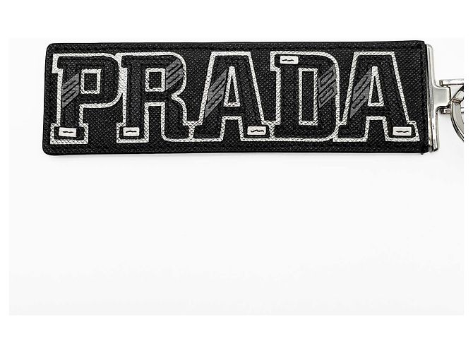 Portachiavi in pelle con logo Prada in nero e argento - vista 2