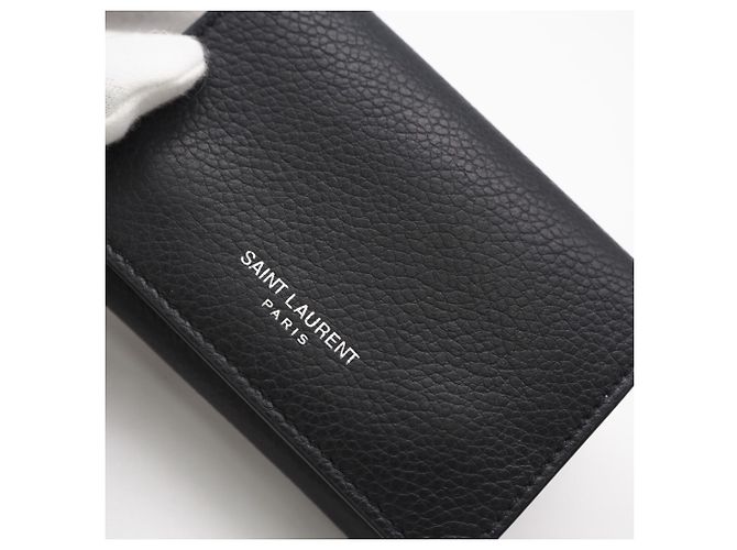 Yves Saint Laurent Leather Compact Wallet Black - view 4