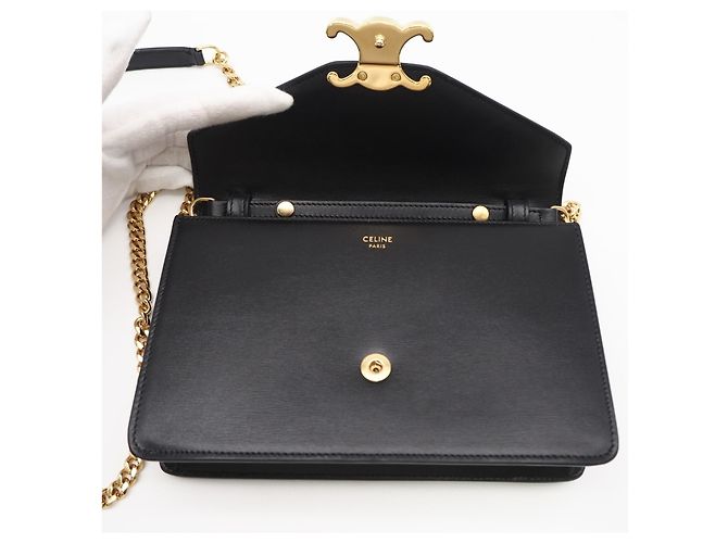 Céline Portafoglio a catena Margo in pelle di vitello lucida Celine Nero - vista 10