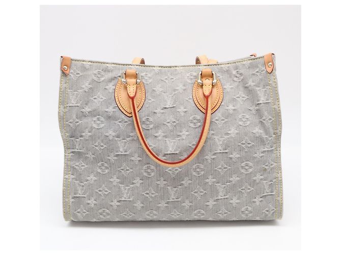Borsa Louis Vuitton Monogram Denim OnTheGo MM Blu Beige - vista 2