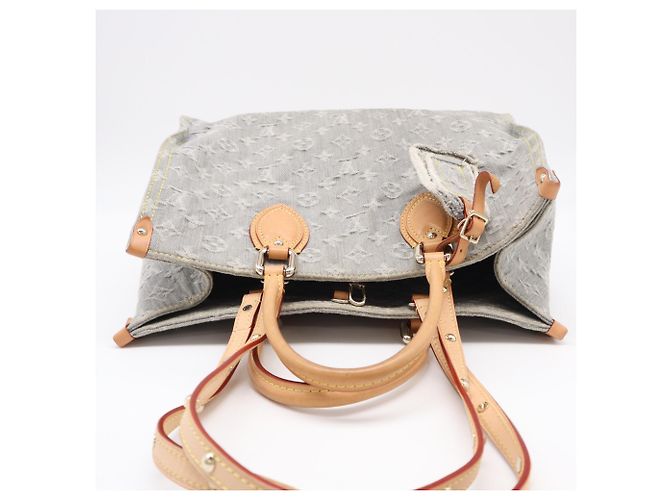 Borsa Louis Vuitton Monogram Denim OnTheGo MM Blu Beige - vista 7