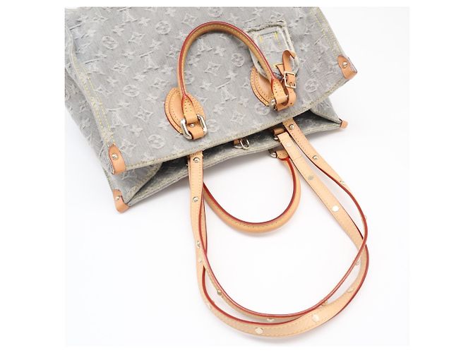Borsa Louis Vuitton Monogram Denim OnTheGo MM Blu Beige - vista 8