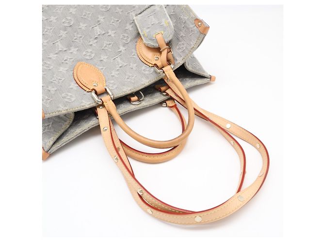 Borsa Louis Vuitton Monogram Denim OnTheGo MM Blu Beige - vista 9