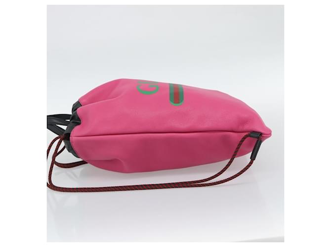 Gucci Logo Drawstring Printed Leather Medium Rosa - vista 3