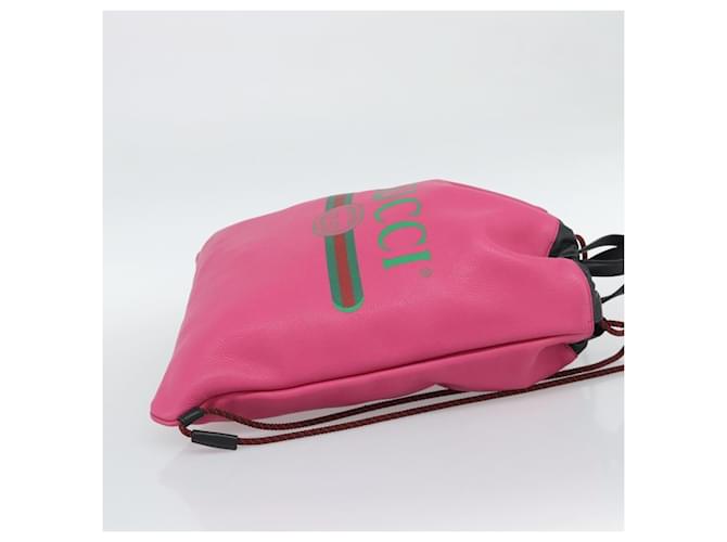 Gucci Logo Drawstring Printed Leather Medium Rosa - vista 4