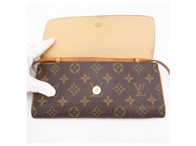 Louis Vuitton Monogram Pochette Twin GM M51852 Borsa a Tracolla Marrone Beige - vista 12
