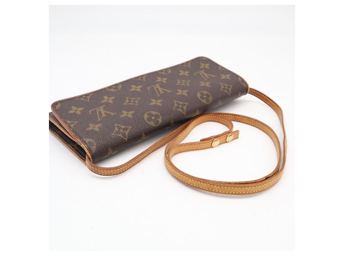 Louis Vuitton Monogram Pochette Twin GM M51852 Borsa a Tracolla Marrone Beige - vista 9