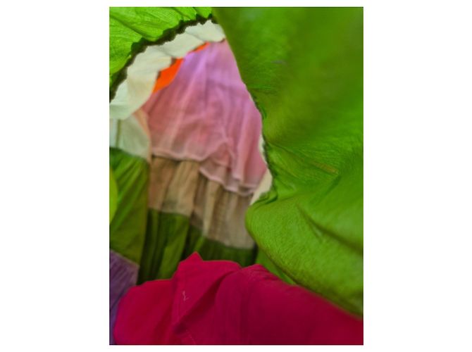 Autre Marque Farbiges langes trägerloses Kleid mit Rüschen Pink Mehrfarben Grün Orange Lila Gelb - Ansicht 2