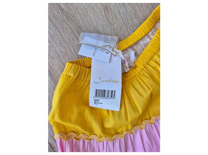 Autre Marque Farbiges langes trägerloses Kleid mit Rüschen Pink Mehrfarben Grün Orange Lila Gelb - Ansicht 3