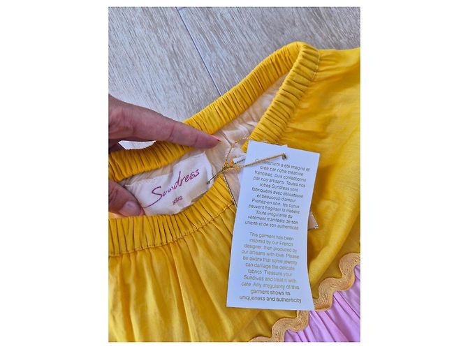 Autre Marque Farbiges langes trägerloses Kleid mit Rüschen Pink Mehrfarben Grün Orange Lila Gelb - Ansicht 4