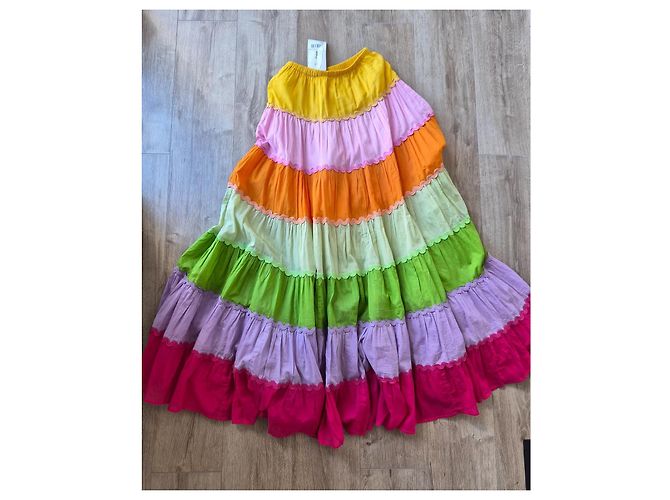 Autre Marque Farbiges langes trägerloses Kleid mit Rüschen Pink Mehrfarben Grün Orange Lila Gelb - Ansicht 5