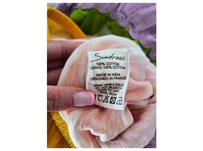 Autre Marque Farbiges langes trägerloses Kleid mit Rüschen Pink Mehrfarben Grün Orange Lila Gelb - Ansicht 6