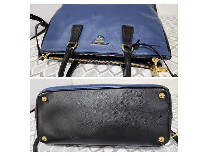 Borsa Tote Prada Saffiano Lux Medium Galleria Blu/Nero - vista 6