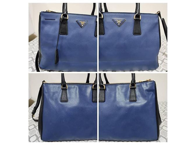 Borsa Tote Prada Saffiano Lux Medium Galleria Blu/Nero - vista 7