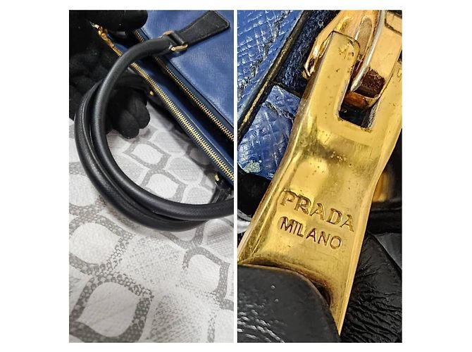 Borsa Tote Prada Saffiano Lux Medium Galleria Blu/Nero - vista 8