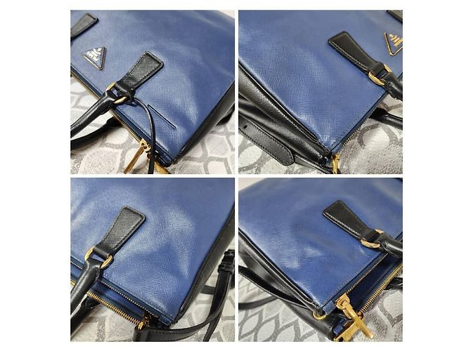 Borsa Tote Prada Saffiano Lux Medium Galleria Blu/Nero - vista 9