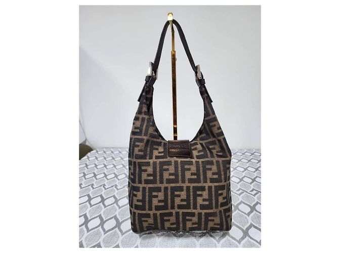 Borsa a Tracolla Fendi Zucchino FF Top Marrone Monogramma - vista 3
