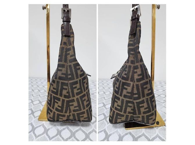 Borsa a Tracolla Fendi Zucchino FF Top Marrone Monogramma - vista 4