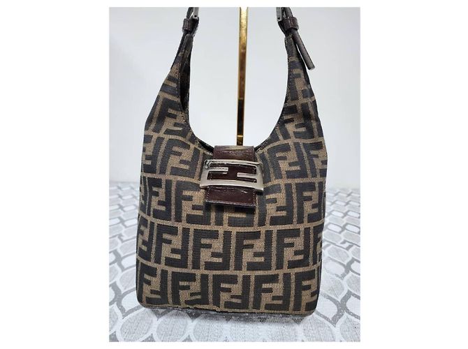 Borsa a Tracolla Fendi Zucchino FF Top Marrone Monogramma - vista 6
