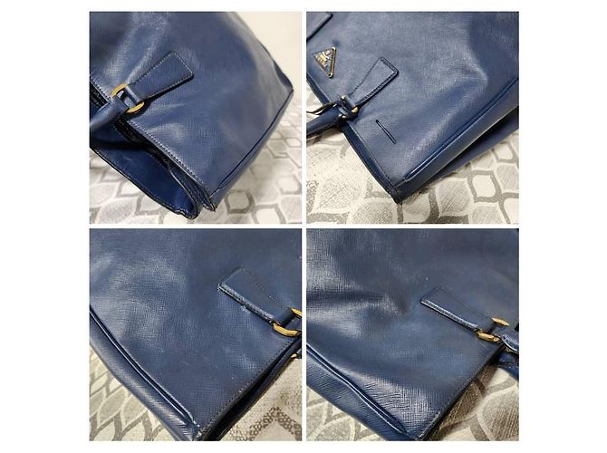Borsa Tote PRADA Galleria Double-Zip Large in pelle Saffiano Lux Blu - vista 10