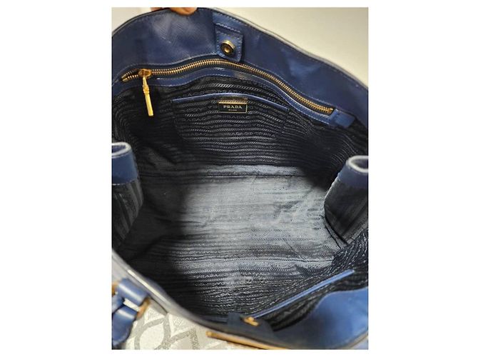 Borsa Tote PRADA Galleria Double-Zip Large in pelle Saffiano Lux Blu - vista 12