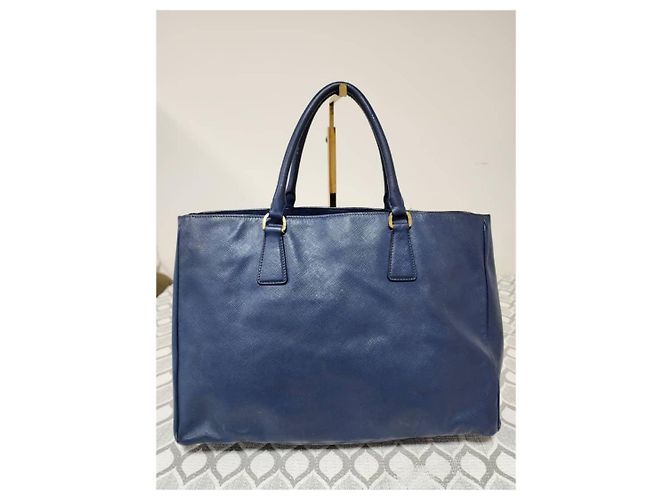Borsa Tote PRADA Galleria Double-Zip Large in pelle Saffiano Lux Blu - vista 3