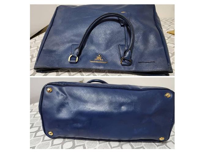 Borsa Tote PRADA Galleria Double-Zip Large in pelle Saffiano Lux Blu - vista 5