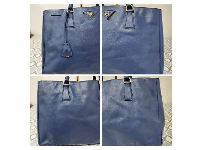 Borsa Tote PRADA Galleria Double-Zip Large in pelle Saffiano Lux Blu - vista 7