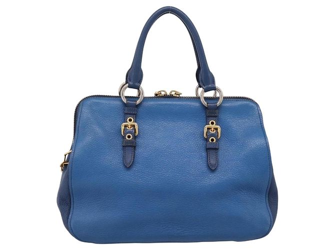 Miu Miu Madras Bowler Leather Small Blu - vista 2