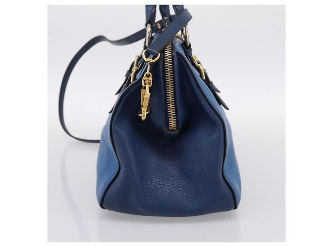 Miu Miu Madras Bowler Leather Small Blu - vista 3
